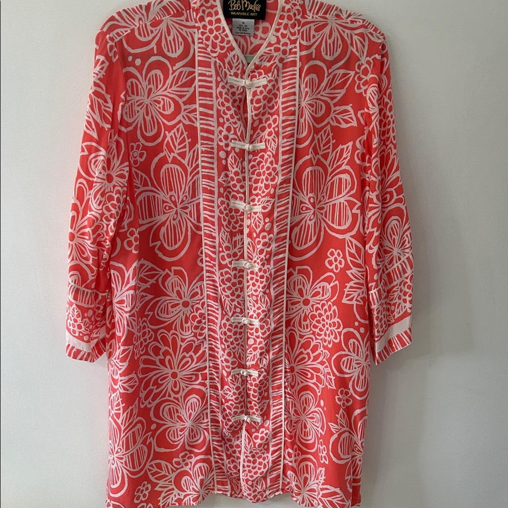 Bob Mackie Wearable Art Women’s XL Kimono/Tank Set Pink Silk Floral - Picture 12 of 16